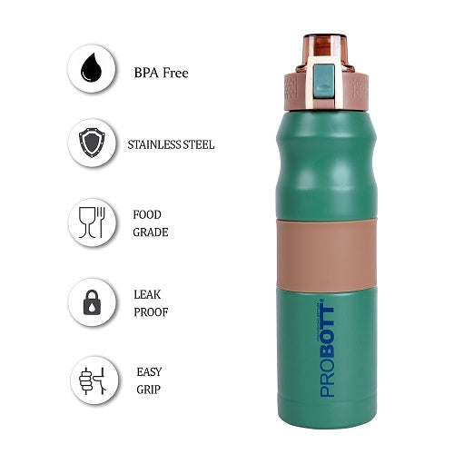 Probott Bloom 680ml Vacuum Insulated Flask Bottle, Stainless Steel Hot and Cold Water Bottles, Green