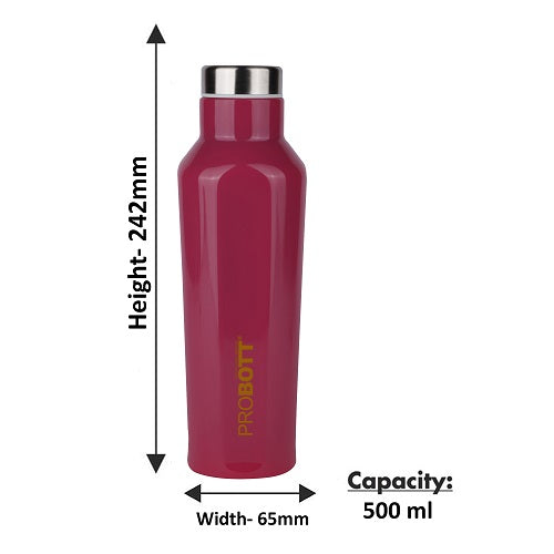 Probott Dome Water Bottle, Stainless Steel Water Bottles, Vacuum Insulated Flask Bottles, 500 ml, Pink