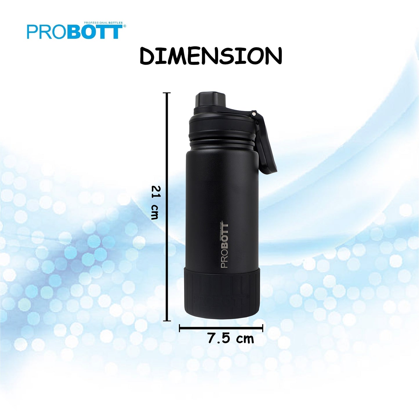 Probott Class 480ml Thermoses Vacuum Insulated Flask Bottle for 4-7 Yrs Kids, Stainless Steel Water Bottles, Black