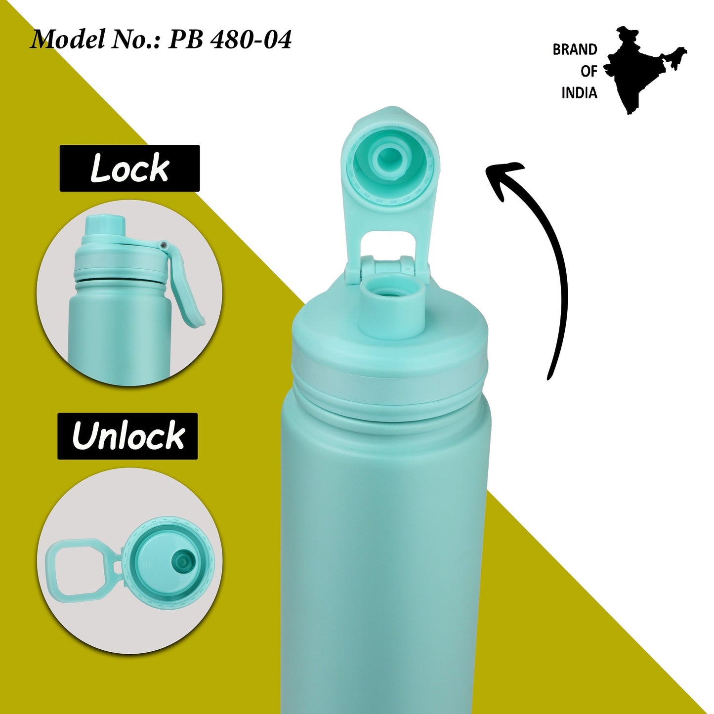 Probott Class 480ml Thermoses Vacuum Insulated Flask Bottle for 4-7 Yrs Kids, Stainless Steel Water Bottles, Greenish Blue