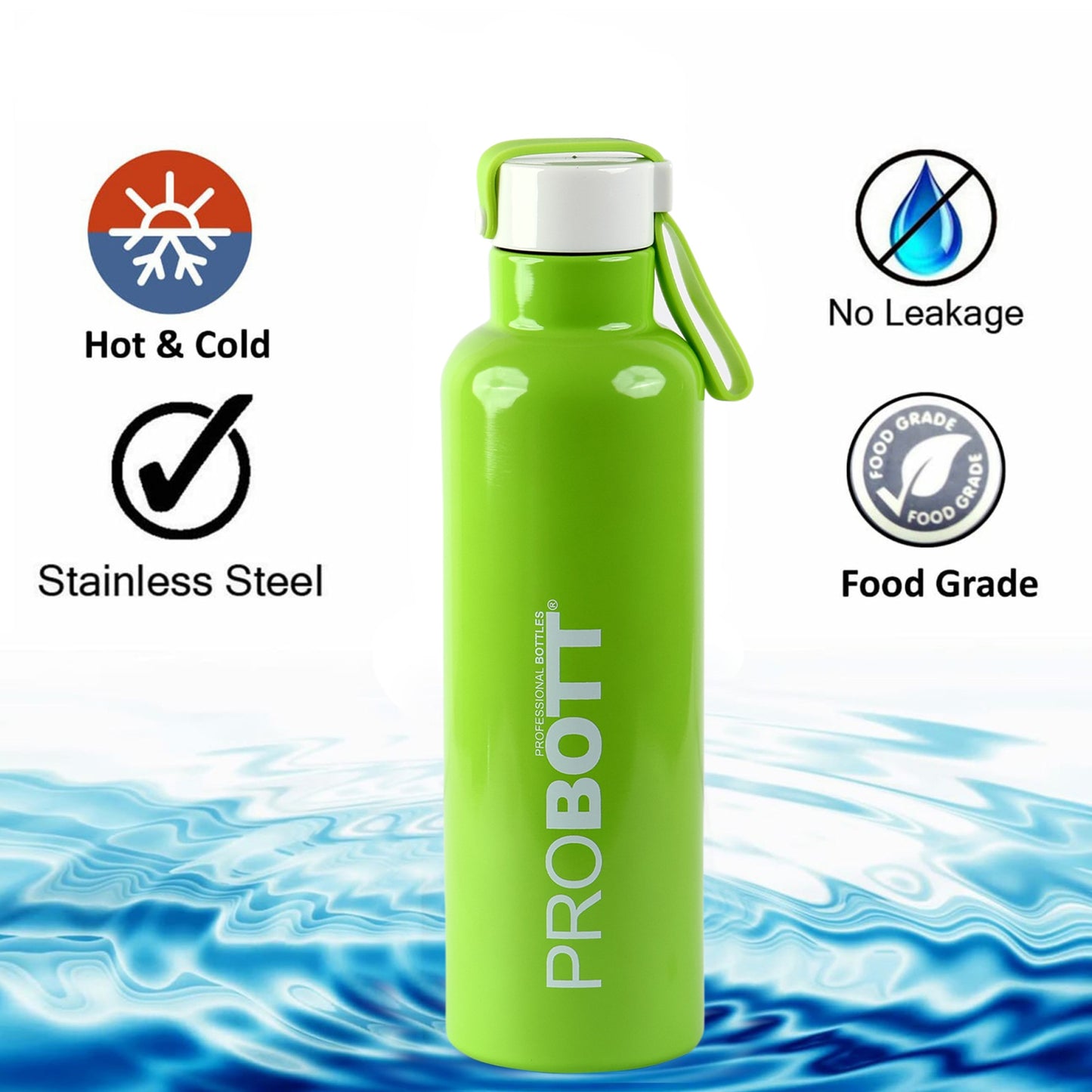 Probott Bang 600ml Thermoses Vacuum Insulated Flask Sports Bottle, Stainless Steel Water Bottles, Light Green
