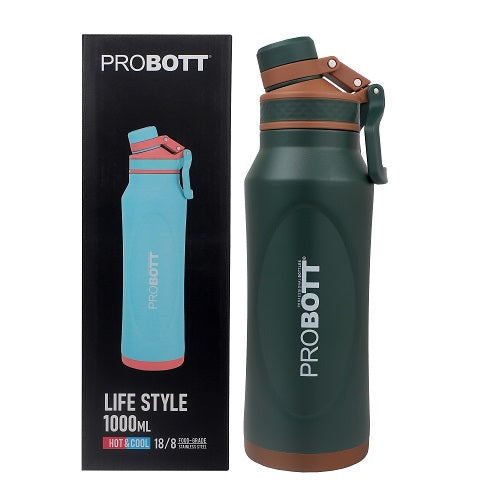 Probott Life Style Stainless Steel Hot and Cold 1000ml Water Bottle, Vacuum Insulated Flask Bottle, Dark Green