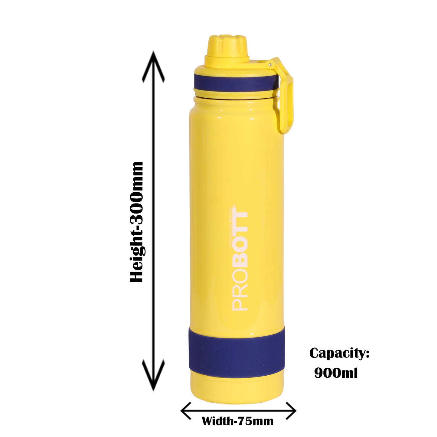 Probott Rainbow 900ml Thermoses Vacuum Insulated Flask Sipper Bottle, Stainless Steel Water Bottles, Yellow