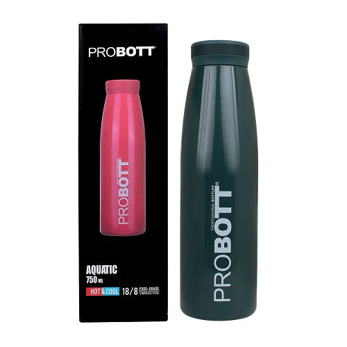Probott Aquatic 750ml Vacuum Insulated Flask Bottle, Stainless Steel Hot and Cold Water Bottles, Dark Green