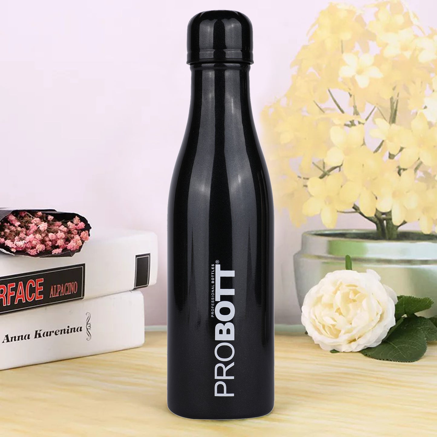 Probott Vintage 500ml Thermoses Vacuum Insulated Flask, Stainless Steel Water Bottles, Black