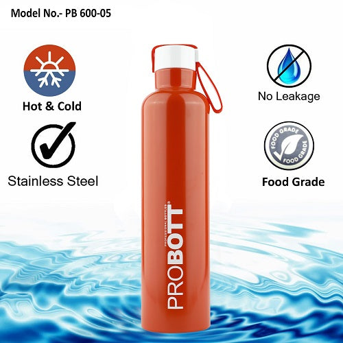 Probott Bang 600ml Thermoses Vacuum Insulated Flask Sports Bottle, Stainless Steel Water Bottles, Orange