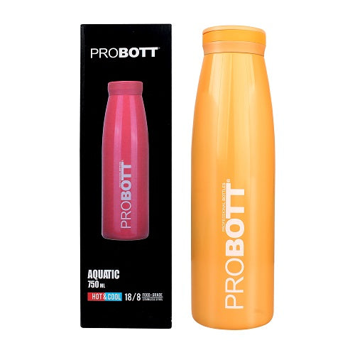 Probott Aquatic 750ml Vacuum Insulated Flask Bottle, Stainless Steel Hot and Cold Water Bottles, Orange