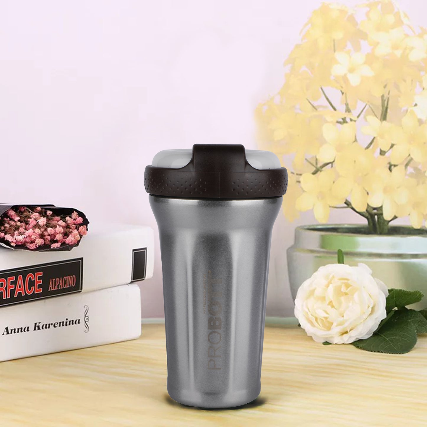 Probott Elegant 500ml Stainless Steel Water Bottle, Vacuum Insulated Flask Bottles, Grey | Hot and Cold | Easy to Carry | Leak Proof