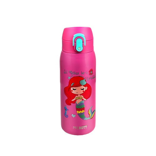 Probott Champ 230ml Thermoses Vacuum Insulated Flask, Stainless Steel Water Bottle for Kids, Pink | One-Click-Open Leak-Proof Locking Flip Lid