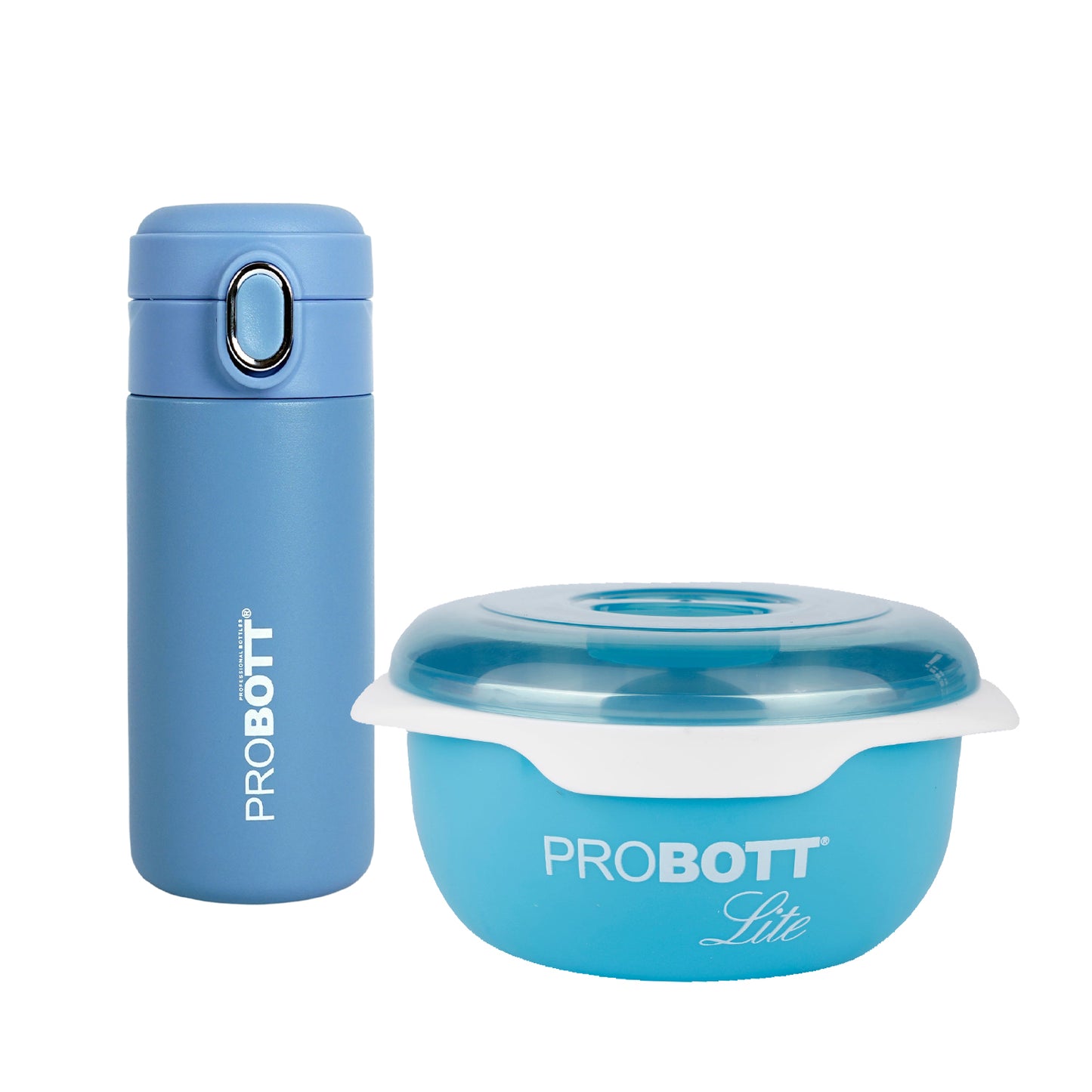 Probott Pride 300ml Travel Flask with Lite Munchy Stainless Steel Lunch Box (All-Blue Combo Pack)