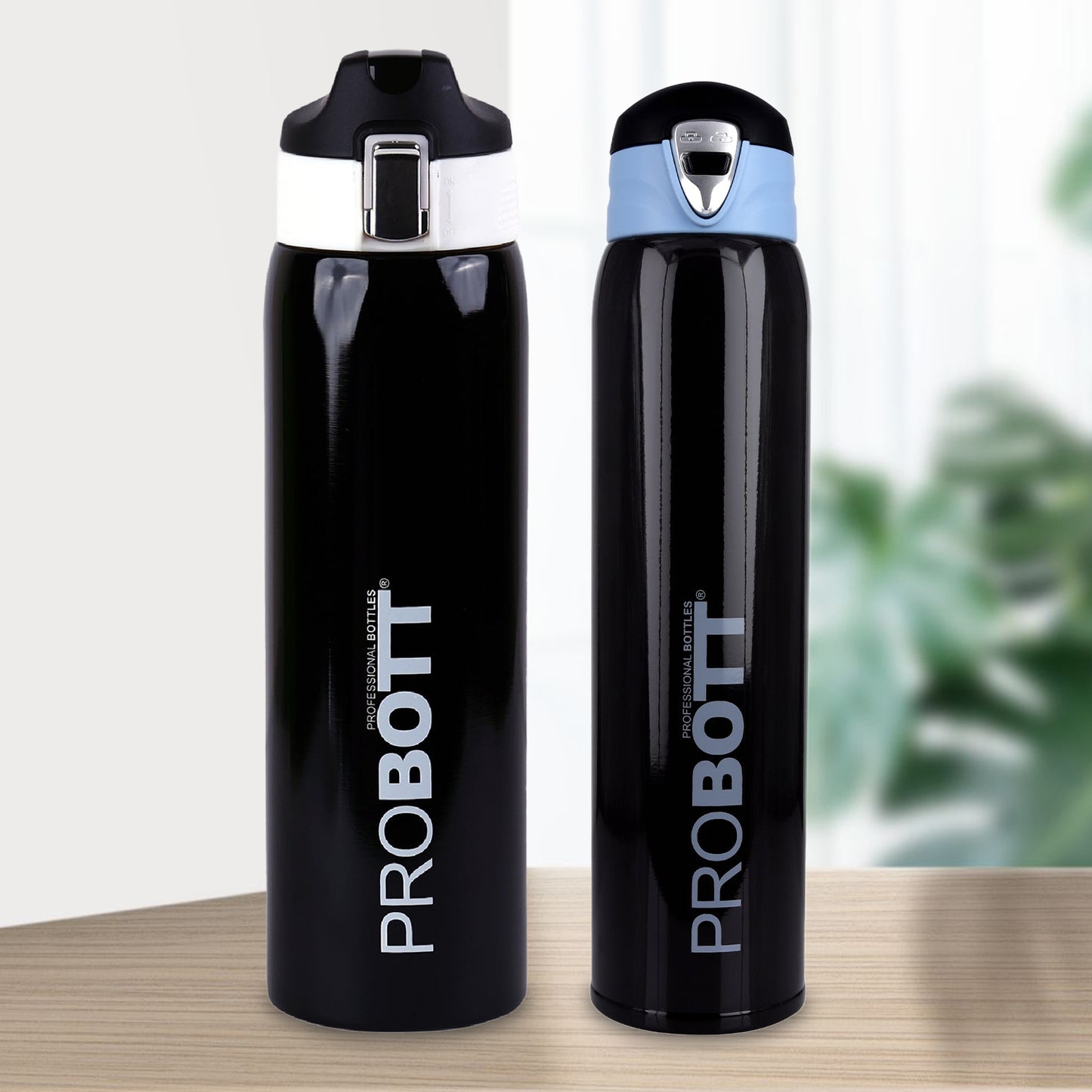 Probott Icon 1000ml Stainless Steel Hot & Cold Sipper Bottle with Probott Swift 950ml Vacuum Insulated Flask Bottle (Black & Dark Brown, Combo Pack)