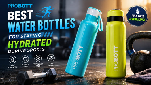 PROBOTT white sports water bottle with secure flip-top lid, designed for gym and workout hydration