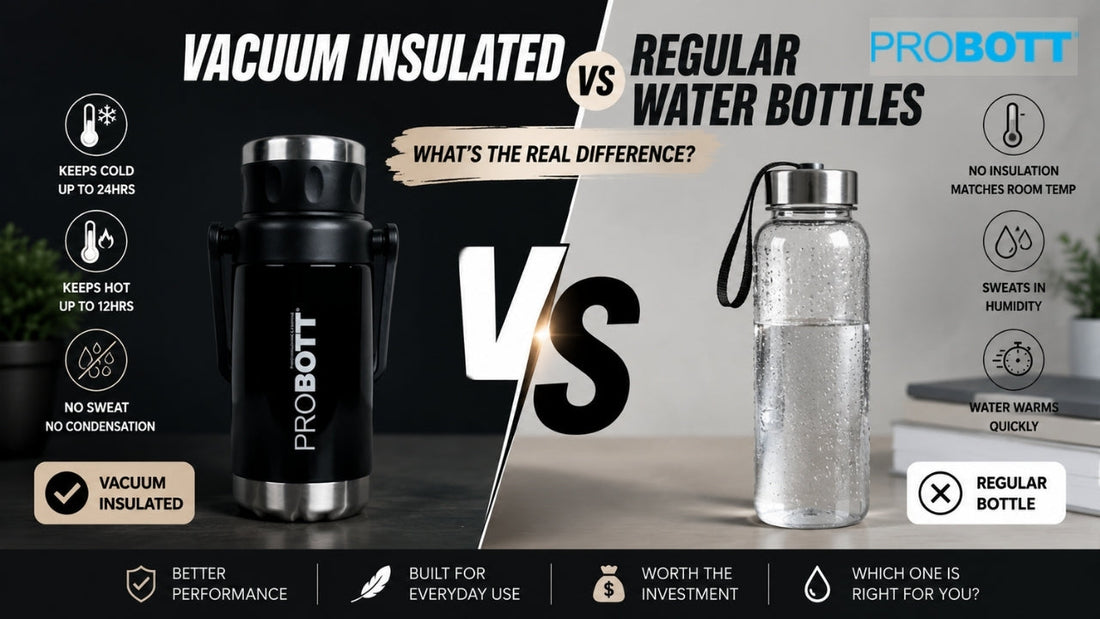 Vacuum insulated water bottle vs regular water bottle comparison showing temperature retention, condensation, and everyday performance differences.