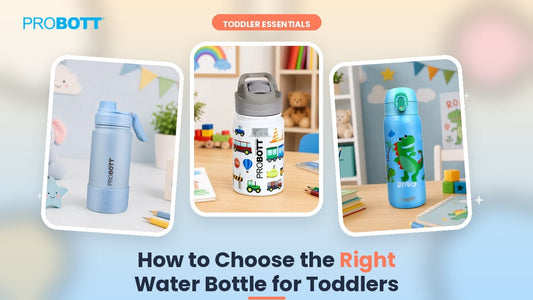 Probott BPA-free stainless steel water bottles for toddlers featuring leak-proof lids, straw and flip-top designs, ideal for preschool, daycare, and everyday hydration.