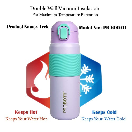 Probott Trek 600ml Hot & Cold Vacuum Insulated Flask Bottles, Purple