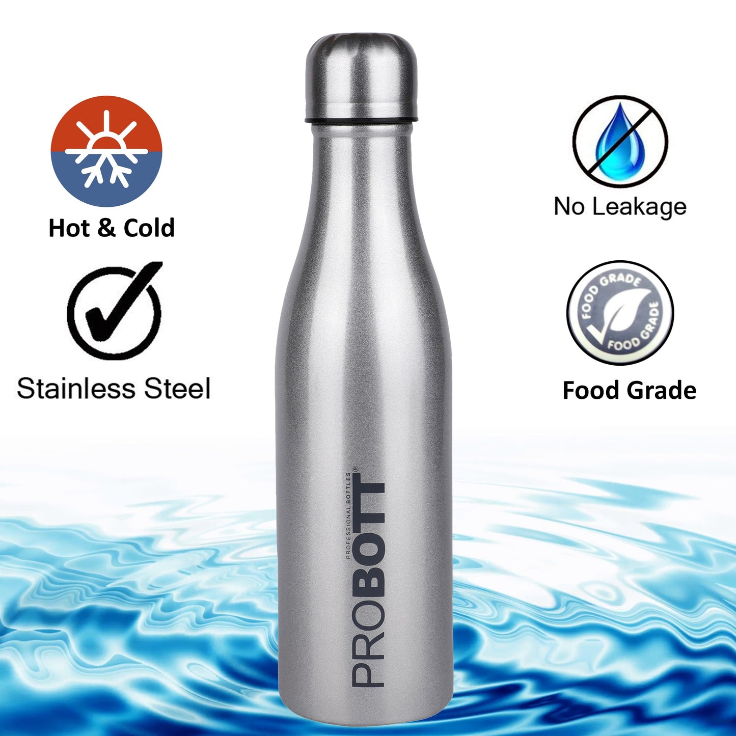 Probott Vintage 1000ml Thermoses Vacuum Insulated Flask, Stainless Steel Water Bottles, Silver