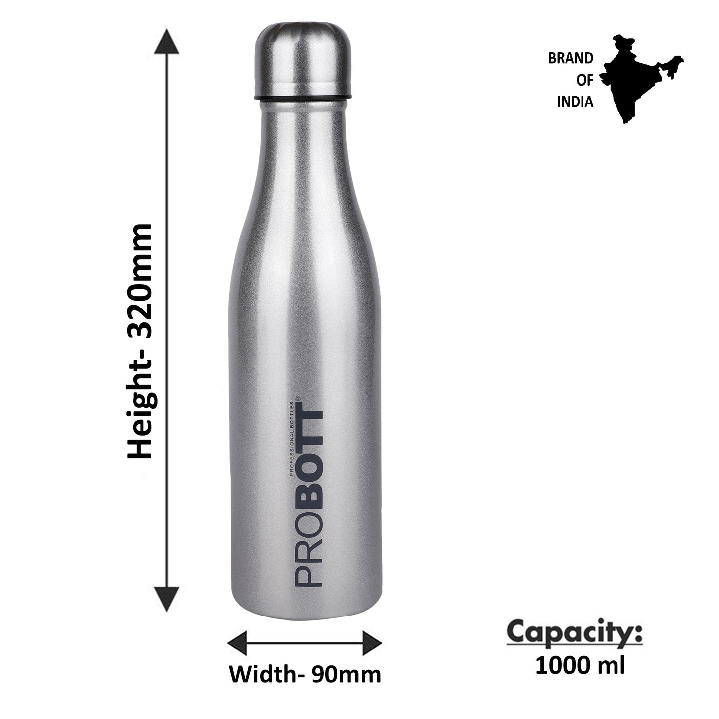 Probott Vintage 1000ml Thermoses Vacuum Insulated Flask, Stainless Steel Water Bottles, Silver