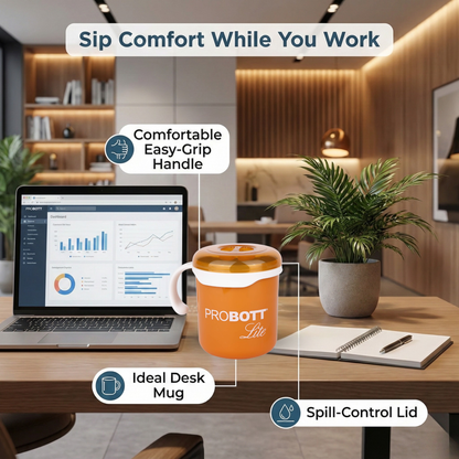 PROBOTT LITE Cuppa Stainless Steel Mug/Cup with Lid 280ml, Stylish Cup Ideal for Hot & Cold Coffee, Tea | Desk Mug – Orange