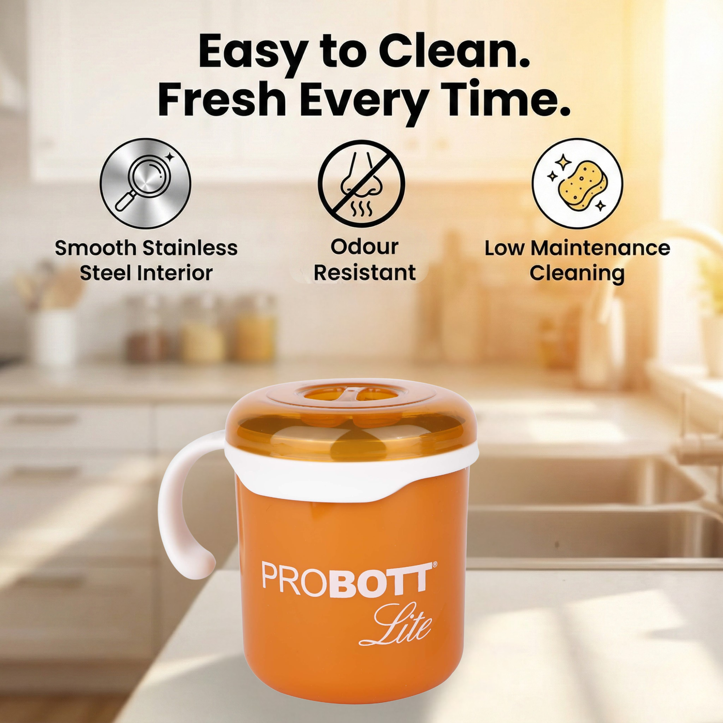PROBOTT LITE Cuppa Stainless Steel Mug/Cup with Lid 280ml, Stylish Cup Ideal for Hot & Cold Coffee, Tea | Desk Mug – Orange