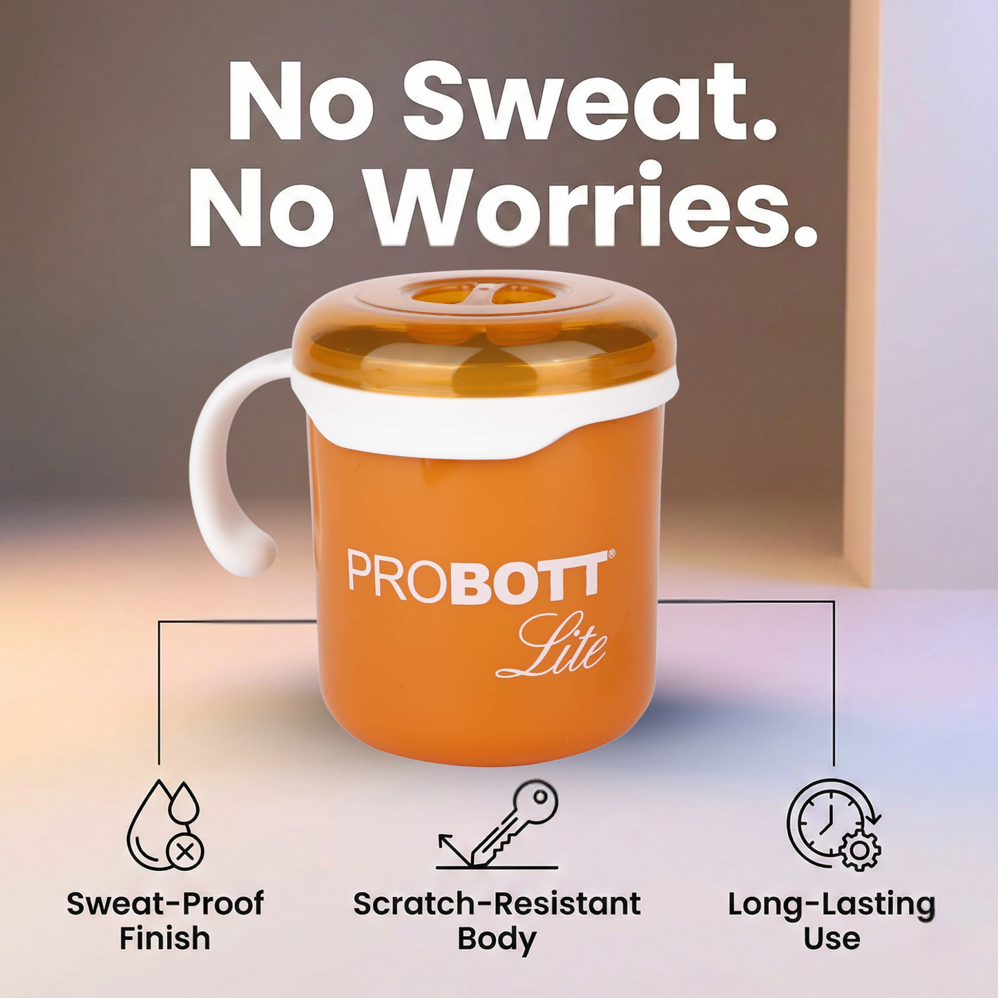 PROBOTT LITE Cuppa Stainless Steel Mug/Cup with Lid 280ml, Stylish Cup Ideal for Hot & Cold Coffee, Tea | Desk Mug – Orange