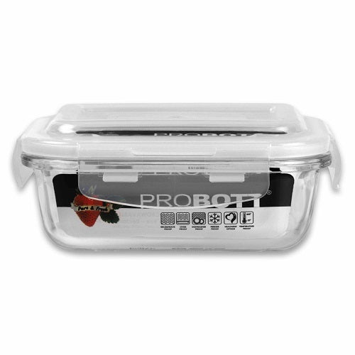 PROBOTT Vetroware Borosilicate Flip Clip Lunch Box Rectangular Shape, 370ml, 1-Pieces, Transparent PV 111-RQ