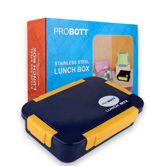 PROBOTT Lunch On 710 ml Stainless Steel Lunch Box, 3 Grid Leak-Proof BPA Free Tiffin Box, Perfect for School, Office, Travel, Picnic | Blue