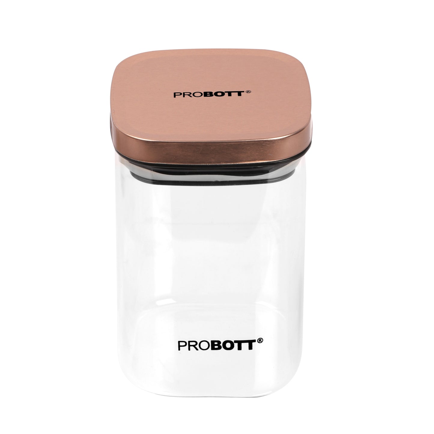 PROBOTT Vetroware 1100ml Glass Square Jar Container with Metal Golden Color Air Tight Cap