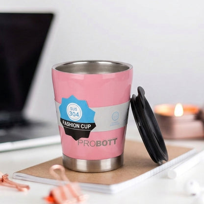 PROBOTT Refresh Stainless Steel Mug/Cup with Lid 380ml, Hot & Cold Vacuum Insulated Stylish Cup Ideal for Hot & Cold Coffee, Tea | Desk Mug – Pink