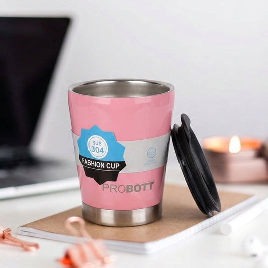 PROBOTT Refresh Stainless Steel Mug/Cup with Lid 380ml, Hot & Cold Vacuum Insulated Stylish Cup Ideal for Hot & Cold Coffee, Tea | Desk Mug – Pink