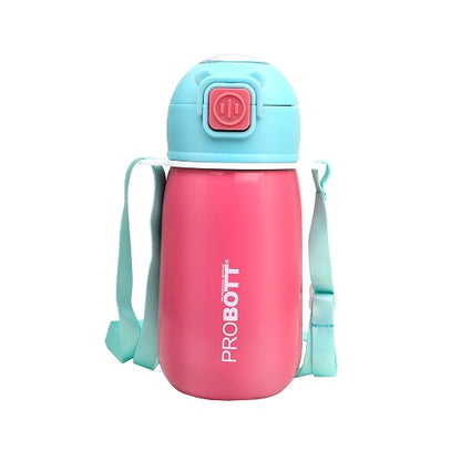 Probott Cutie 320ml Stainless Steel Hot & Cold Sipper Water Bottle for Kids, Pink| Double Walled Vacuum Flask |Push Button With Locking System