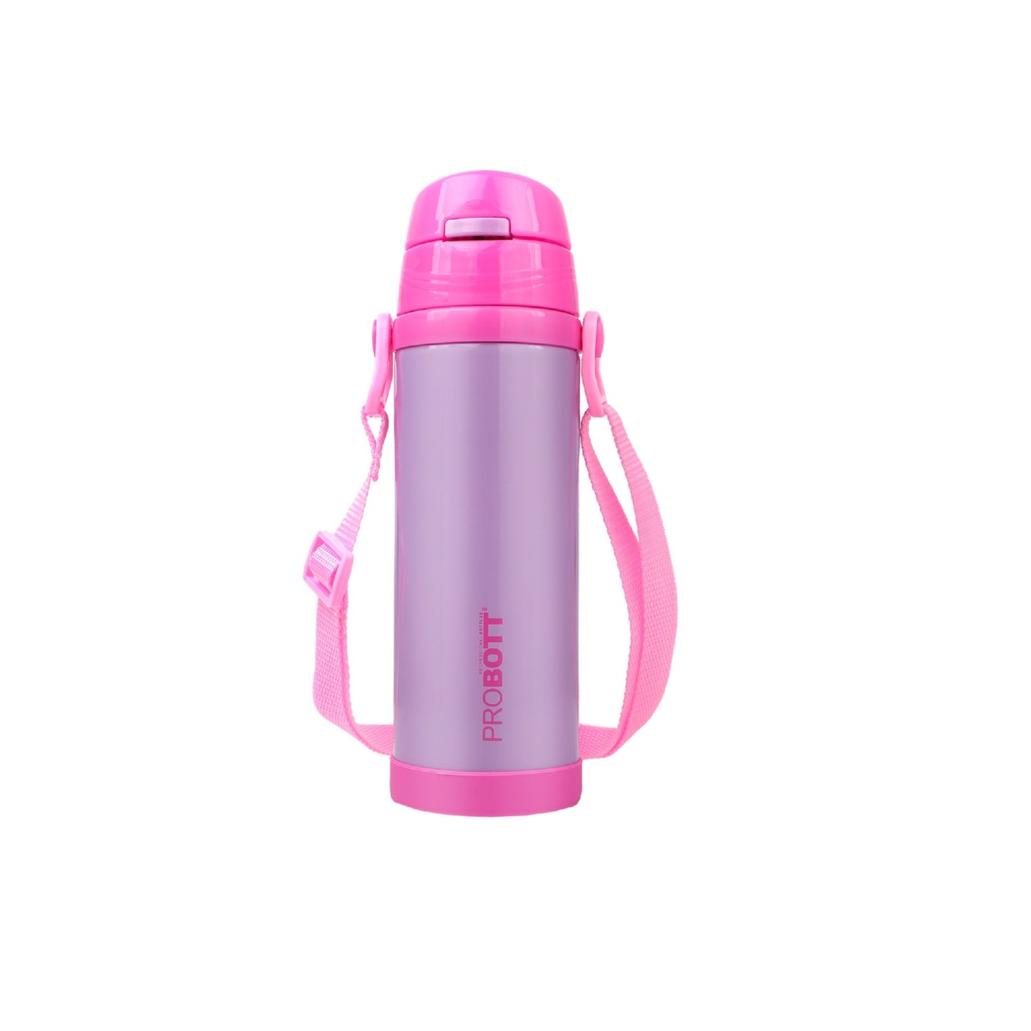 Probott Tom 350ml Hot & Cold Vacuum Insulated Flask Sipper Bottle with Straw & Strap for Kids, Pink