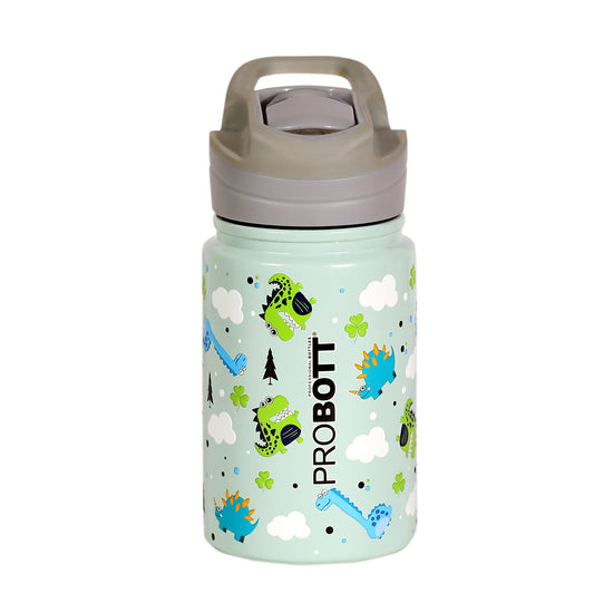 PROBOTT Space 360ml Stainless Steel Double Wall Vacuum Flask for 3-5 Yrs Kids | Hot and Cold Water Bottle with 3D Print, Green | Perfect for Toddlers | Leakproof