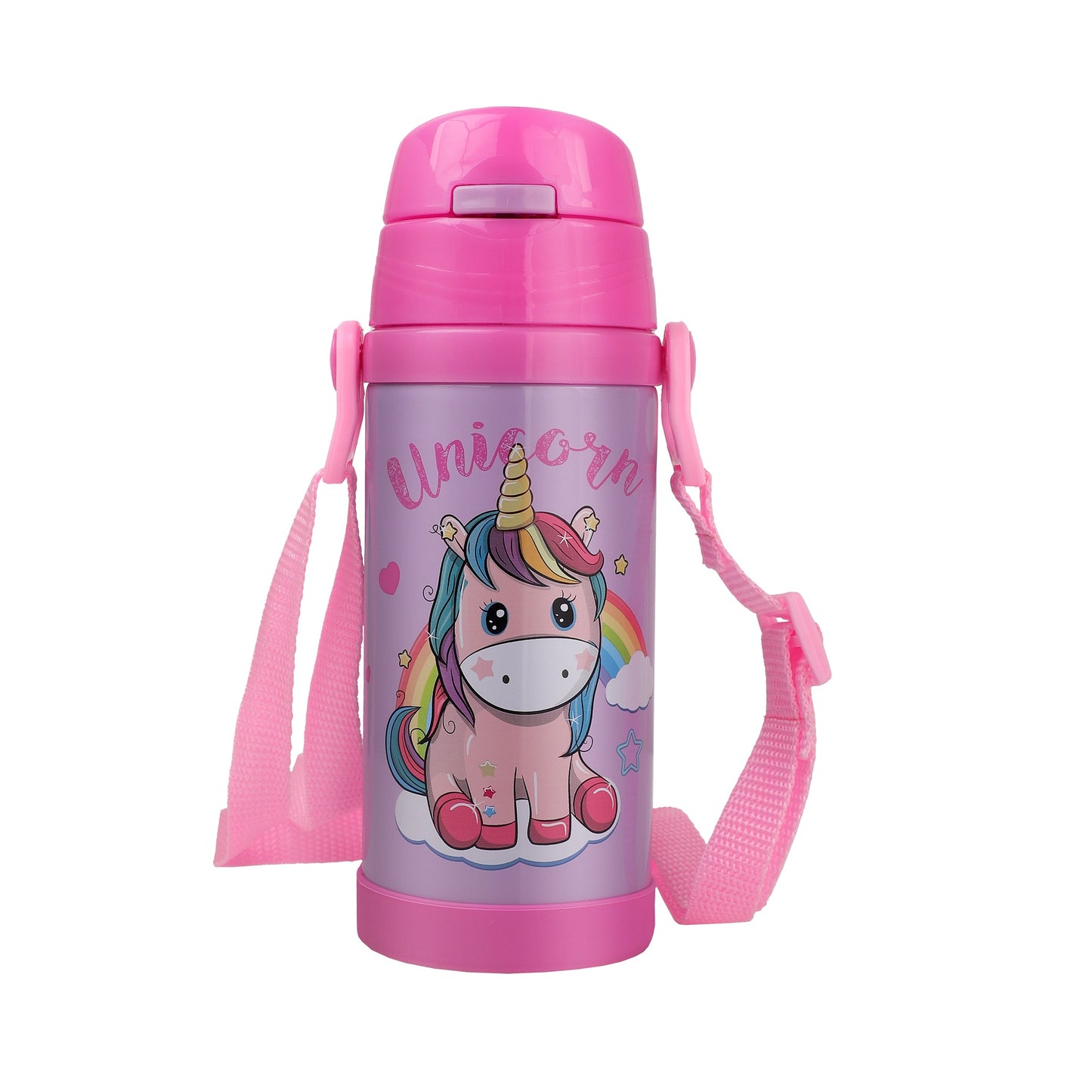 Probott Jerry 350ml Water Bottle with Straw for 3-5 yrs Old Kids | Stainless Steel Hot & Cold Sipper Bottle for Kid, Pink