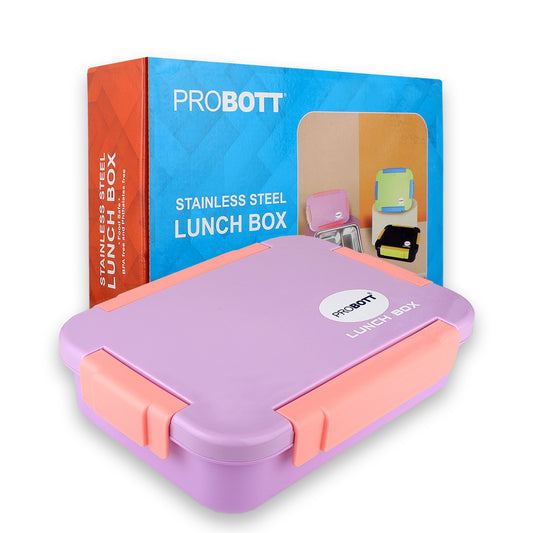 PROBOTT Lunch On 710 ml Stainless Steel Lunch Box, 3 Grid Leak-Proof BPA Free Tiffin Box, Perfect for School, Office, Travel, Picnic | Purple