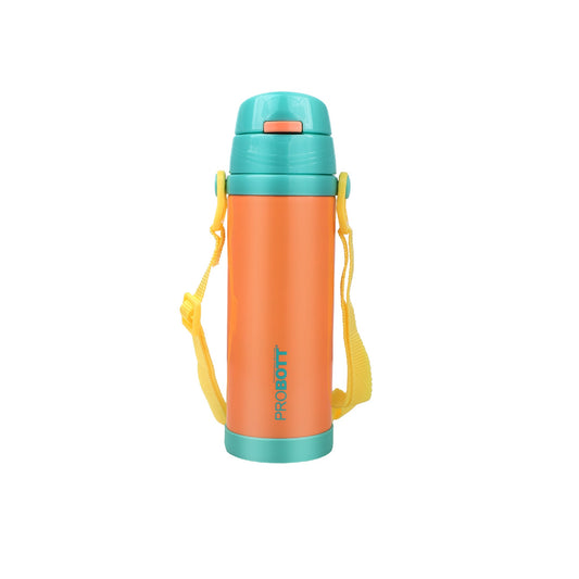 Probott Tom 350ml Hot & Cold Vacuum Insulated Flask Sipper Bottle with Straw & Strap for Kids, Orange