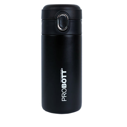 Probott Pride 400ml Thermosteel Hot & Cold Insulated Stainless Steel Travel Flask, Black | Spill Proof | Coffee Tea Mug | Juice Mug | Easy Grip Easy to Carry