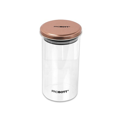 PROBOTT Vetroware 1100ml Glass Round Jar Container with Metal Golden Color Air Tight Cap