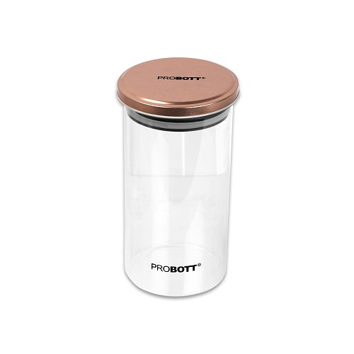 PROBOTT Vetroware 1100ml Glass Round Jar Container with Metal Golden Color Air Tight Cap