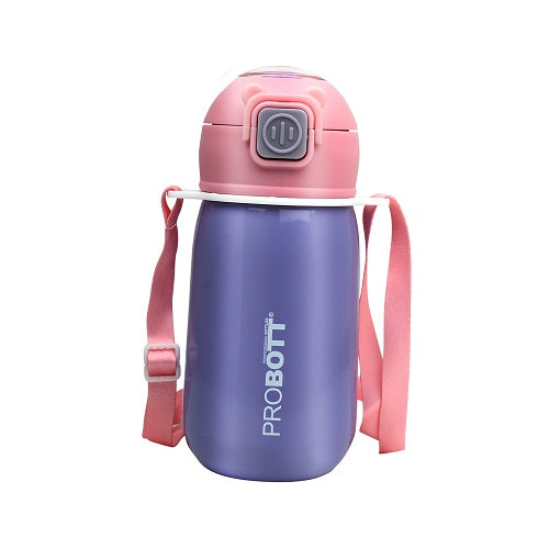 Probott Cutie 320ml Stainless Steel Hot & Cold Sipper Water Bottle for Kids, Purple| Double Walled Vacuum Flask |Push Button With Locking System