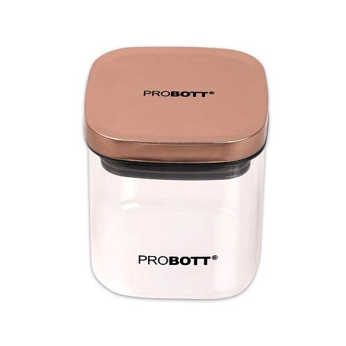 PROBOTT Vetroware 800ml Glass Square Jar Container with Metal Golden Color Air Tight Cap