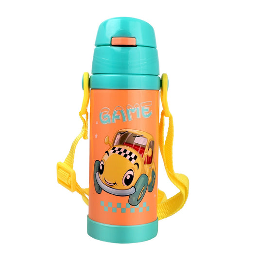 Probott Jerry 500ml Water Bottle with Straw for 3-5 yrs Old Kids | Stainless Steel Hot & Cold Sipper Bottle for Kid, Orange