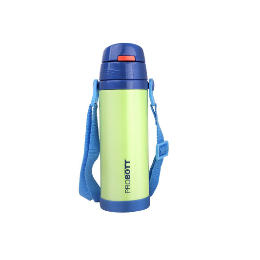 Probott Tom 350ml Hot & Cold Vacuum Insulated Flask Sipper Bottle with Straw & Strap for Kids, Green