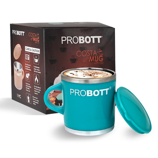 PROBOTT Costa Stainless Steel Mug/Cup with Lid, Stylish Cup Ideal for Hot & Cold Coffee, Tea – Green