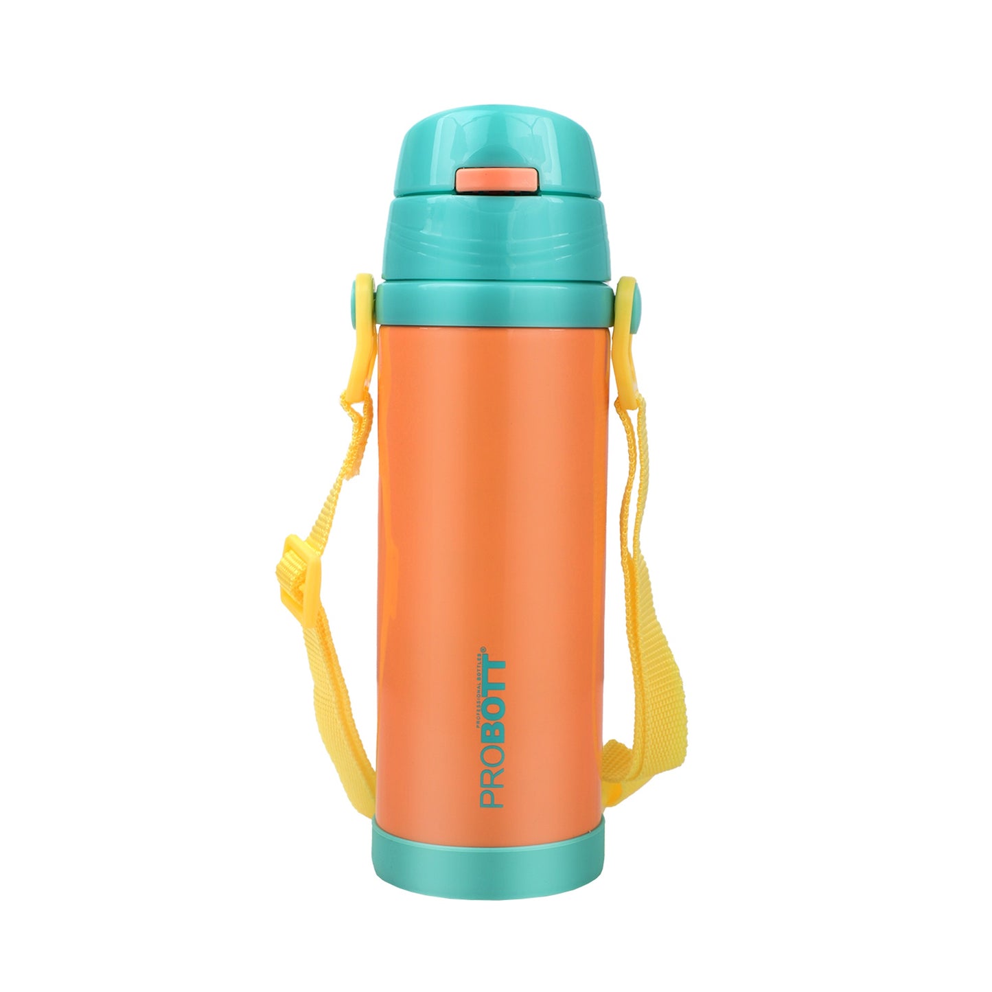 Probott Tom 500ml Hot & Cold Vacuum Insulated Flask Sipper Bottle with Straw & Strap for Kids, Orange