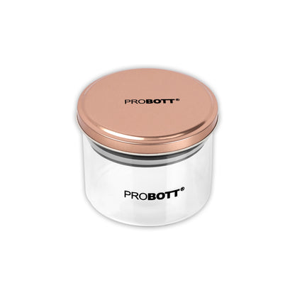 PROBOTT Vetroware 250ml Glass Round Jar Container with Metal Golden Color Air Tight Cap