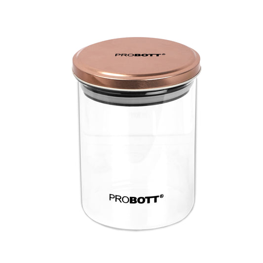 PROBOTT Vetroware 700ml Glass Round Jar Container with Metal Golden Color Air Tight Cap