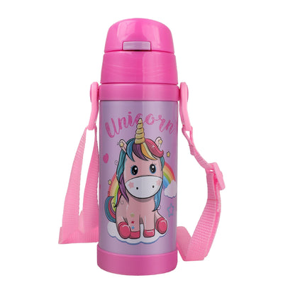 Probott Jerry 500ml Water Bottle with Straw for 3-5 yrs Old Kids | Stainless Steel Hot & Cold Sipper Bottle for Kid, Pink