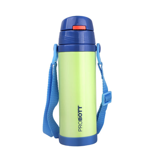 Probott Tom 500ml Hot & Cold Vacuum Insulated Flask Sipper Bottle with Straw & Strap for Kids, Green