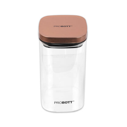 PROBOTT Vetroware 1400ml Glass Square Jar Container with Metal Golden Color Air Tight Cap