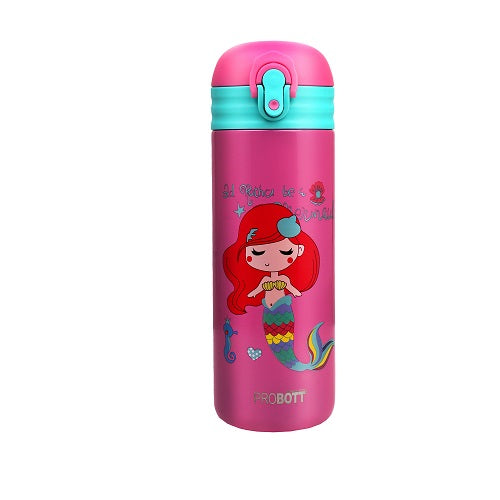 Probott Dazzle 400ml Stainless Steel Hot & Cold Sipper Water Bottle for Kids, Pink | Double Walled Vacuum Flask |Push Button With Locking System